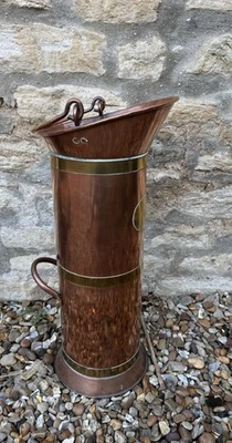 Dutch 7 Kan Coal Scuttle Umbrella Stick Stand Brass Copper Antique Box Joints - Image 1 of 4