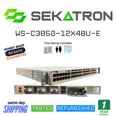 🔀 Cisco WS-C3850-12X48U-E 48-Port mGig + 10G UPoE Switch ⚡ FastShip - Image 1 of 2