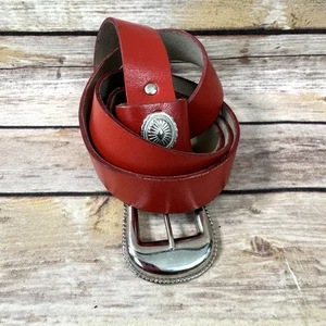 Vintage Red and Silver Leather Western Concho Belt - Picture 1 of 5