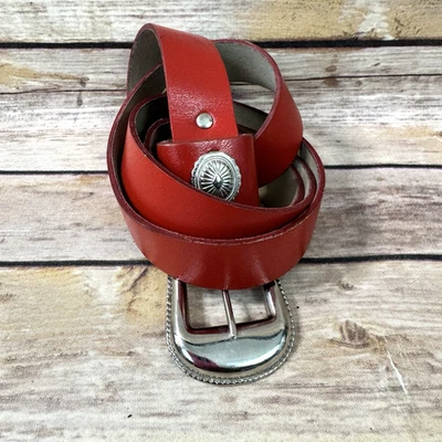 Vintage Red and Silver Leather Western Concho Belt - Image 1 of 4