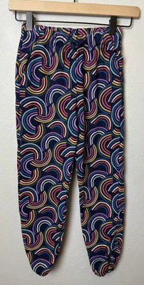 Hanna Andersson Girls Pants Size 130/US 8 Navy Rainbow Print Slim Drawstring - Image 1 of 3