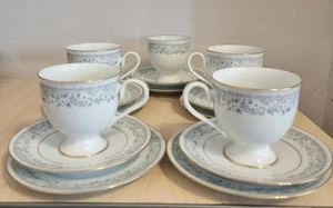 Noritake Iona Tea Set: Blue Floral Fine China, Gold Trim - 5 Trios - Picture 1 of 15