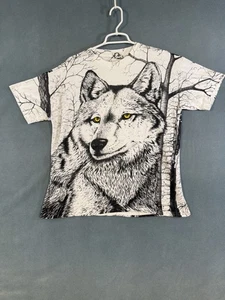 Vintage 90’s Wolf All Over Print AOP Gr. XL weiß kurzarm  - Bild 1 von 7