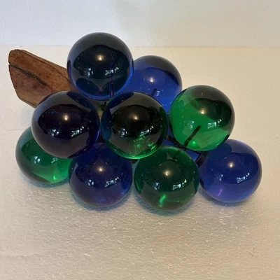 Turquoise Blue & Green Large Lucite Grapes Bunch on Driftwood Stem 7” VTG MCM - Image 1 of 4