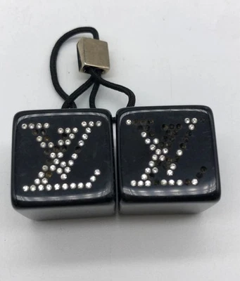 Louis Vuitton Hair Tie Crystal Charm Cube Black Logo Hair Accessories Auth - Image 1 of 4