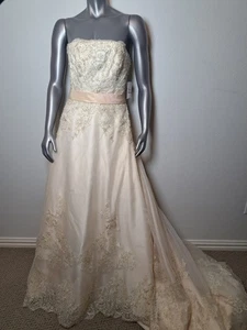 CHRISTIAN MICHELE  Elegant Beaded Lace Wedding Dress New S 6 Bridal Gown Cream  - Afbeelding 1 van 14