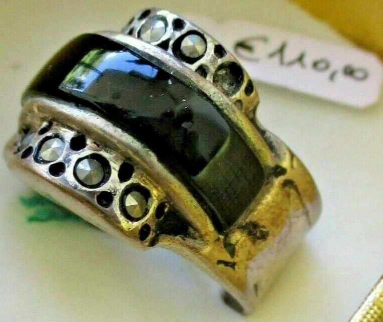 ANELLO ARGENTO ONICE NERA PIETRA DURA FASCIA LAVORAZIONE MANUALE GIOIELLERIA - Immagine 1 di 1