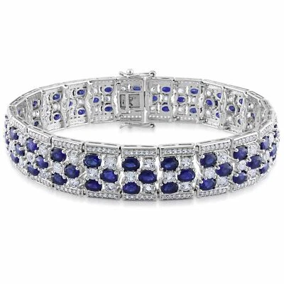 Women Wide Large Tennis Bracelet 12ct Oval Simulated Tanzanite 925 Silver - Image 1 of 4