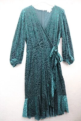 Calvin Klein 3/4 Puff Sleeve Velvet Burnout Wrap Dress-Size 10-Whimsigoth - Image 1 of 4