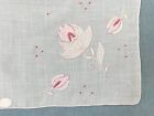 Mouchoir vintage Madère fleurs roses étiquette appliqué point satiné rembourré