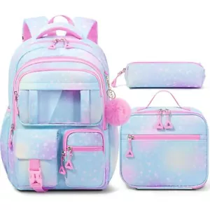 Kids Backpack for School Girls 3Pcs Waterproof Girls Backpack with Lunch Box ... - Picture 1 of 8