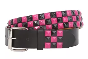 Cinturón tachonado punk rock fucsia y negro para tablero de ajedrez Snap On de 1 1/2 - Imagen 1 de 6