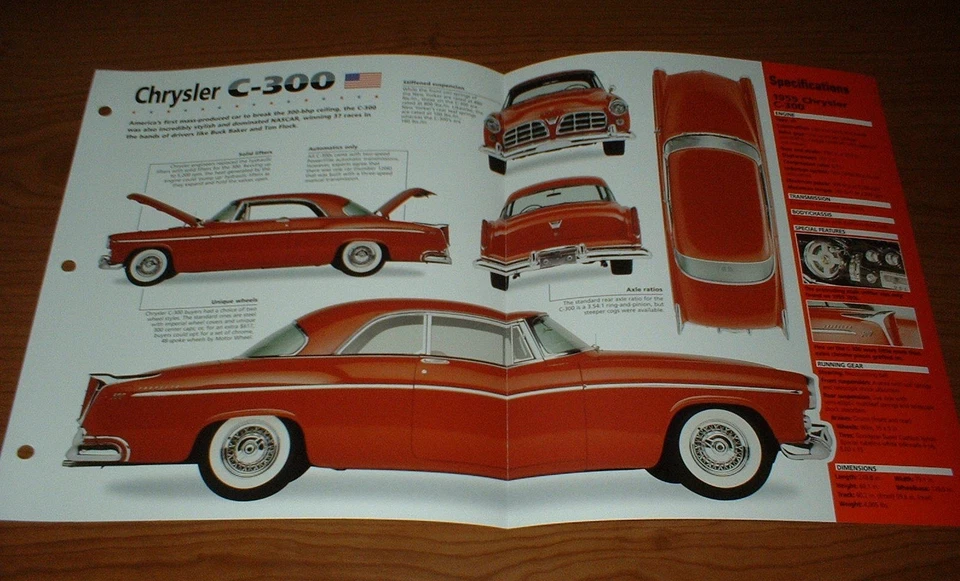 Chrysler C-300 1955 original Imp folleto 55 C300 hoja de especificaciones póster fotográfico información Foto 1 de 1