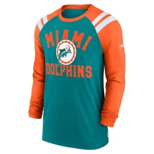 Miami Dolphins Nike Classic Arc Raglan Tri-Blend Long Sleeve T-Shirt Aqua/Orange - Picture 1 of 8