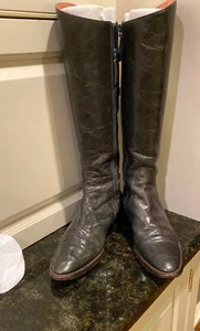 Eileen Shields Tall Black Leather Boots, Size 37. Buckle Trim. - Picture 1 of 10