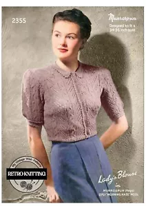 1940s Lace Button-up Blouse Vintage Knitting Pattern Bust 34-36 - Picture 1 of 2