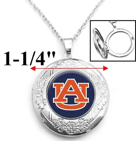 Auburn Tigers Womens Sterling Silver Link Chain Necklace, Locket D16 Cover