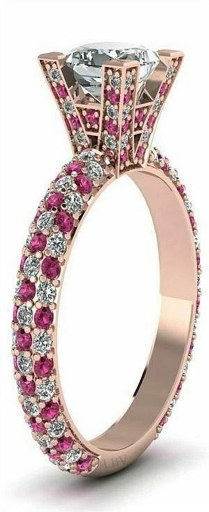 Anillo fino mujer plata argentina 935 turmalina rosa simulada y zafiro blanco Foto 1 de 4