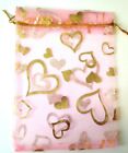 15 Baby Pink Gold Heart Organza Bags Jewellery Packaging Party Favour