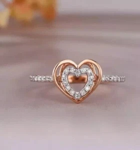 Round Cut Simulated Diamond Pretty Heart Shape Band Ring In 14k Rose Gold Plated - Picture 1 of 6