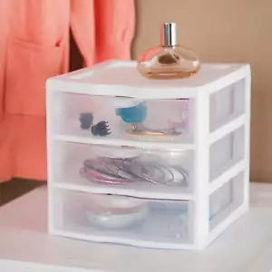 Small 3 Drawer Desktop Unit, Plastic, White - Picture 1 of 3