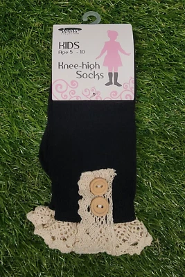 Icon коллекции Kids девочек загрузки носки возраст 5-10 черный и бежевый крючком кружевной отделки - Изображение 1 из 4