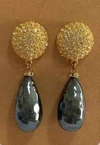 Pendientes colgantes vintage en tono dorado y estrás de moda con clip - Imagen 1 de 6