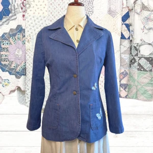 Vintage 70s Handmade Denim Hippie Butterfly Patch Pocket Leisure Jacket Size L - Picture 1 of 15