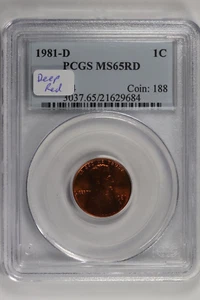1981-D Lincoln Memorial Cent PCGS MS65 RD Deep Red 1c - Picture 1 of 4