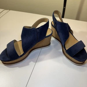 Lucky Brand Bylanna Wedge Sandal, Women’s size 6M Blue suede Upper - Picture 1 of 12