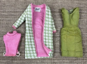 Vintage Barbie 1965 Original Poodle Parade Olive Dress, Pink Dickey & Coat #1643 - Picture 1 of 14