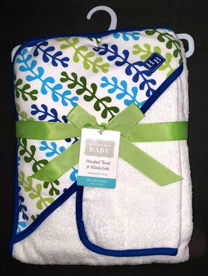 NUEVO CON ETIQUETAS~Hudson Baby~Juego de 2 piezas-D~Toalla con capucha de algodón 30" x 36" y paño de 10" x 10" Foto 1 de 4