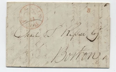 1845 Franklin NH rojo cDS letra sin sello pequeño 5 velocidad sello de mano [6986.771] Foto 1 de 3