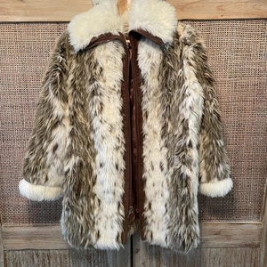 Vintage Russel Taylor Faux Fur Coat Womens Medium Brown White 70s Boho Mod READ - Picture 1 of 10