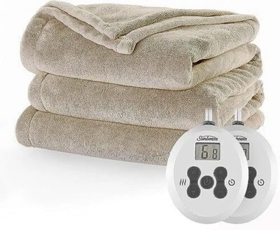 Sunbeam Royal Luxe Mushroom Heated Blanket 12 Heat Settings King