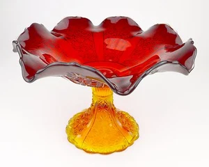Amberina rot gelb Glas Kompott Rüschen Top Gänseblümchen und Knopf zweifarbig Rubin Rand - Bild 1 von 5