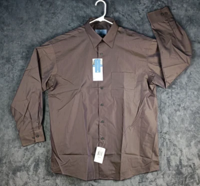 Kenneth Cole Reaction Shirt Men 16 32-33 Brown Tie Optional - Image 1 of 4