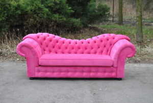 Dreisitzer Design Couch Polster Sitz Textil Sofa 3 Sitzer Chesterfield Rosa Neu