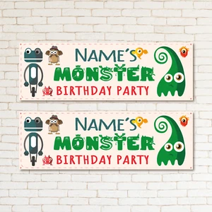2 Personalised Kid's Birthday Monster Party Banner Event Celebration Decoration - Picture 1 of 2