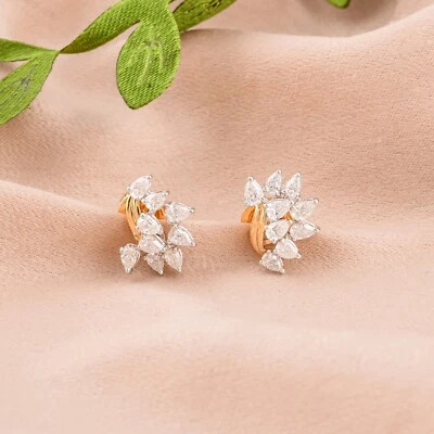 1.07 Ct Pear Cut Lab Grown Diamond Cluster Studs 18k Gold Women's Earrings Gift - Image 1 of 4
