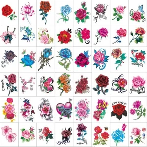 50Pcs Women Girl Sex Temporary Tattoos Rose Flower Butterfly Fake Body Stickers - Picture 1 of 4