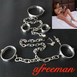 New Heavy Duty Stainless Steel Collar Wrist Cuffs Ankle Restraint Shackle Lock - Picture 1 of 12