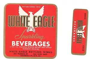 White Eagle Sparkling Beverages Soda Paper Label 1PT. 12oz. Fall River, MASS. - Picture 1 of 1