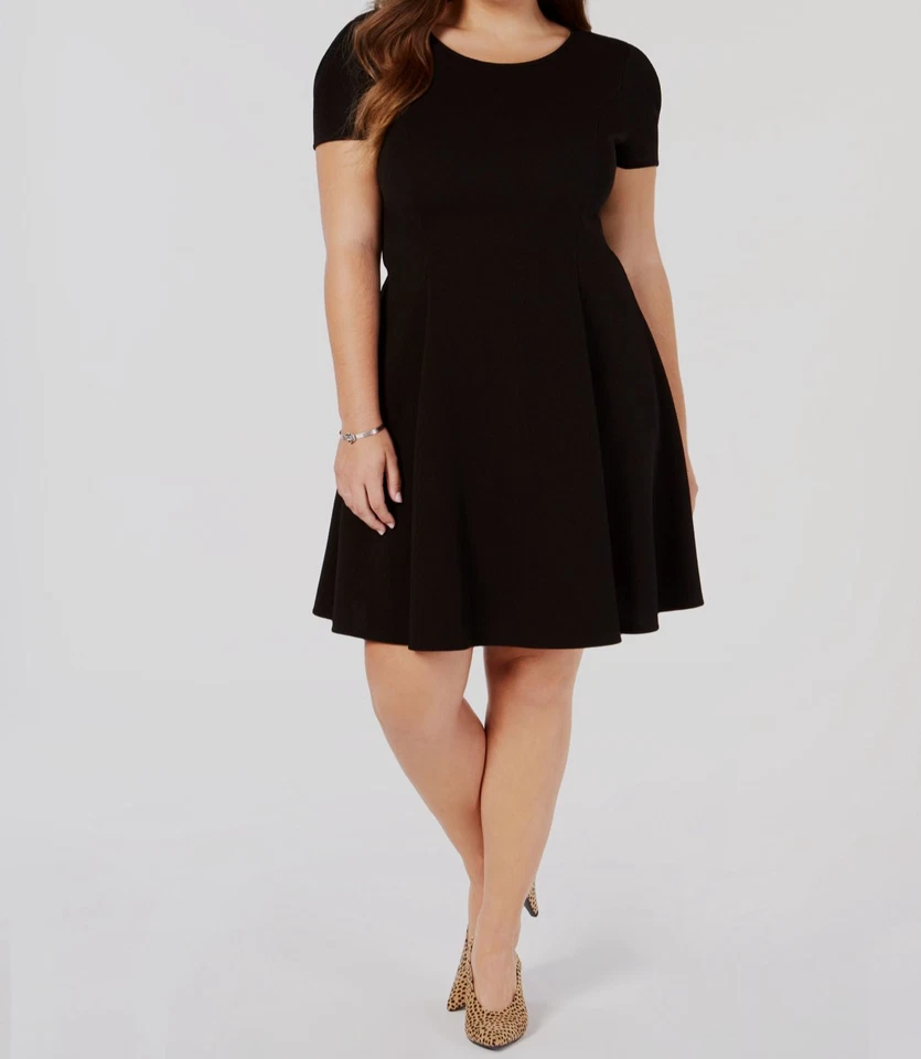 $225 Vestido Skater Soprano Para Mujer Negro Manga Gorra Largo Medio Talla Grande 2X Foto 1 de 1