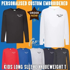 Personalised Embroidered Kids Long Sleeve Valueweight T-Shirt School Sports Wear - Picture 1 of 10