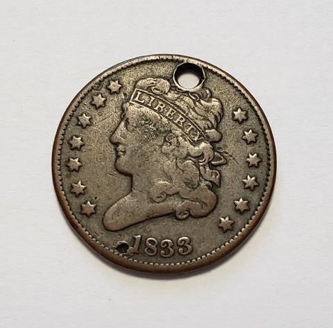 1833 1/2c Classic Head Half Cent - VF+ - Holed - SKU-Y5425 Cover