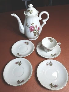 Vintage unbeschriftet Japan Moos Rose Teekanne Teekanne mit Tasse und Untertassen - Bild 1 von 15