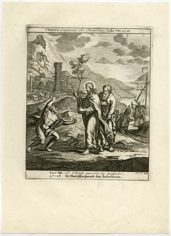 Antique Print-JESUS-GERASENE-DEMON POSSESSION-MAN-N.T. 26-Scheits-1754 - Image 1 of 1