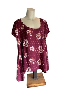 Camicia in chiffon Torrid taglia 0 grande bordeaux floreale georgette orlo morso di squalo - Foto 1 di 7