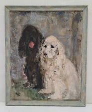 Vintage 1950's Cocker Spaniel Hunting Dogs Oil Painting Mid Century Modern